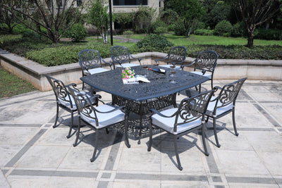 Square 8 - Person 64" Long Aluminum Dining Set with Cushions