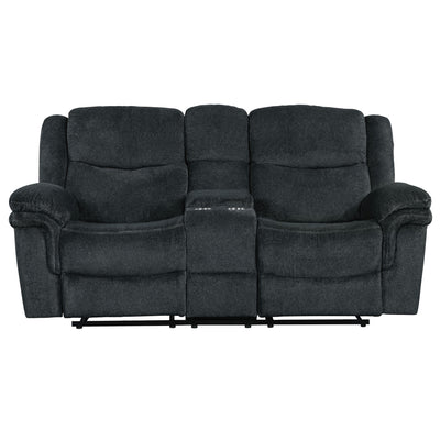 Home Theater Seating Manual Reclining Sofa with Cup Holders,Hide-Away Storage, 2 USB Ports and 2 Power Sockets for Living Room, Bedroom, Dark Blue