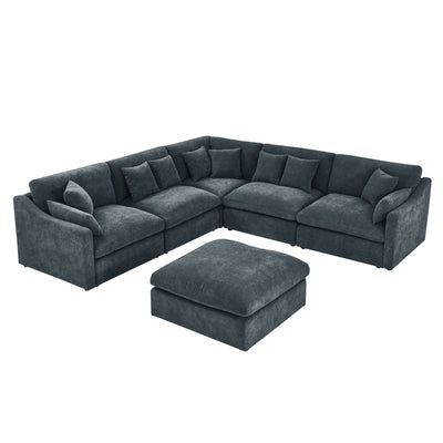 6-Seats Modular L-Shaped Sectional Sofa with Ottoman,10 Pillows, Oversized Upholstered Couch w/Removabled Down-Filled Seat Cushion  for Living Room, Chenille Grey