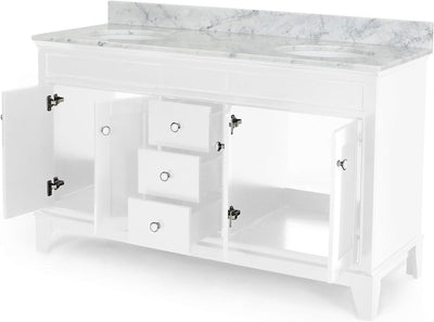 61'' Bathroom Vanity with Marble Top & Double Ceramic Sinks, 3 Drawers, 4 Doors, White