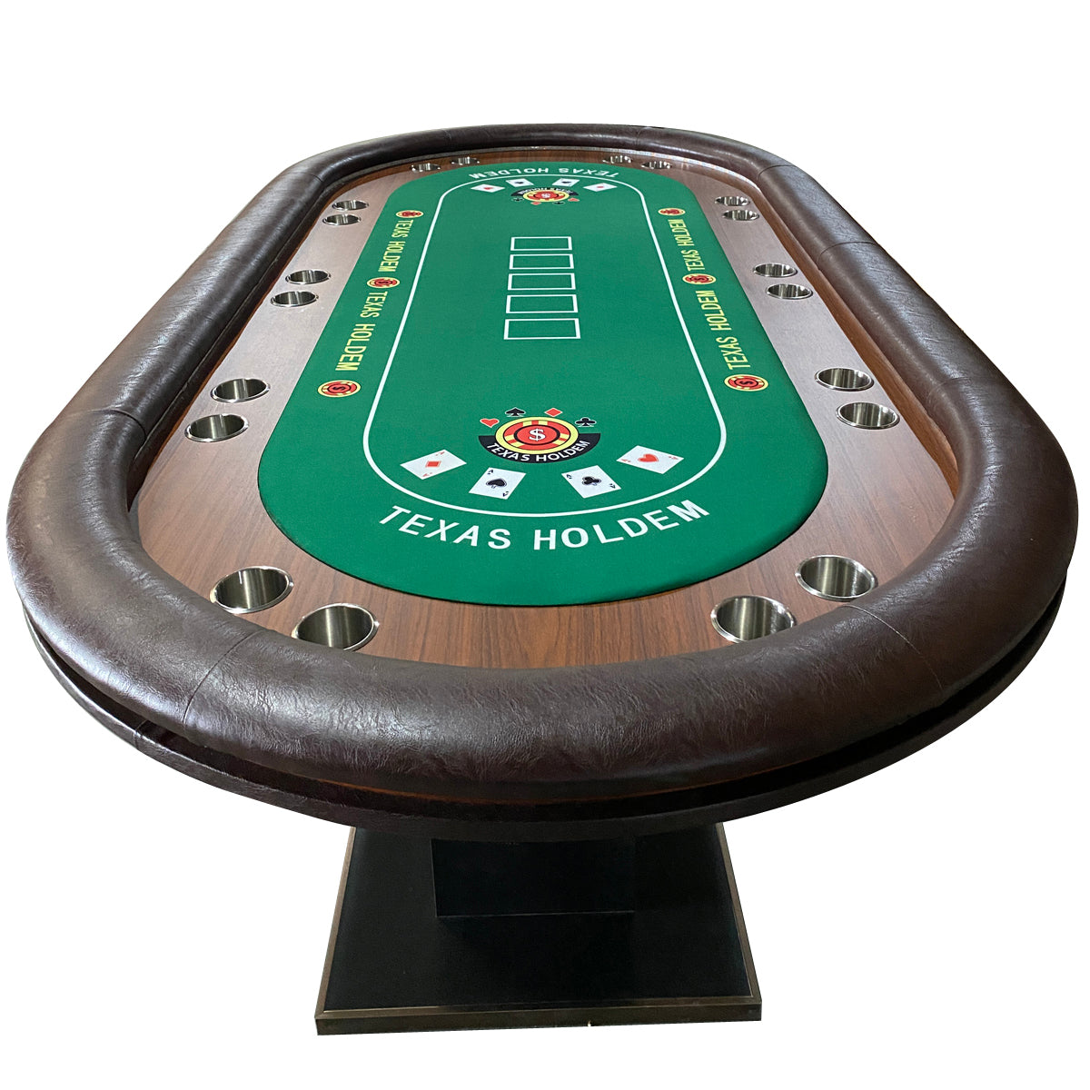 INO Design 96" Premium 10 Player Oval Brown & Green Speed Cloth Texas Holdem Casino Poker Table with Dimmable LED