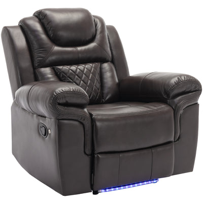 3 Pieces Recliner Sofa Sets Home Theater Seating Manual Recliner Chair with Center Console and LED Light Strip for Living Room, Brown