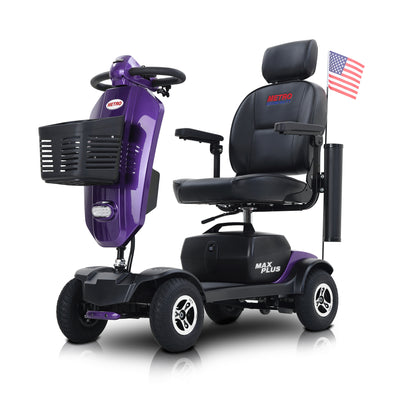 MAX PLUS PURPLE 4 Wheels Outdoor Compact Mobility Scooter with 2pcs*20AH Lead acid Battery, 16 Miles, Cup Holders & USB charger Port