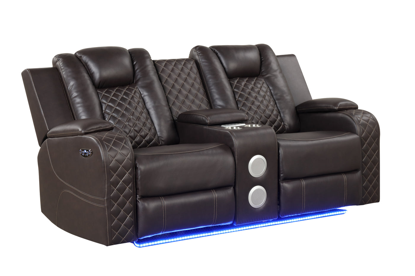 Benz LED & Power Reclining 2 Pc Set Made With Faux Leather in Brown