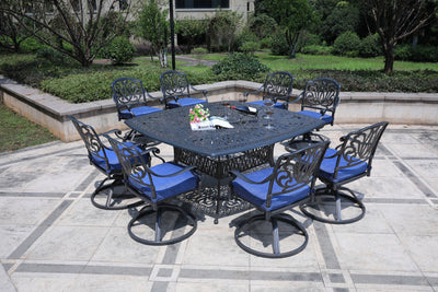 Square 8 - Person 64" Long Aluminum Dining Set with Cushions