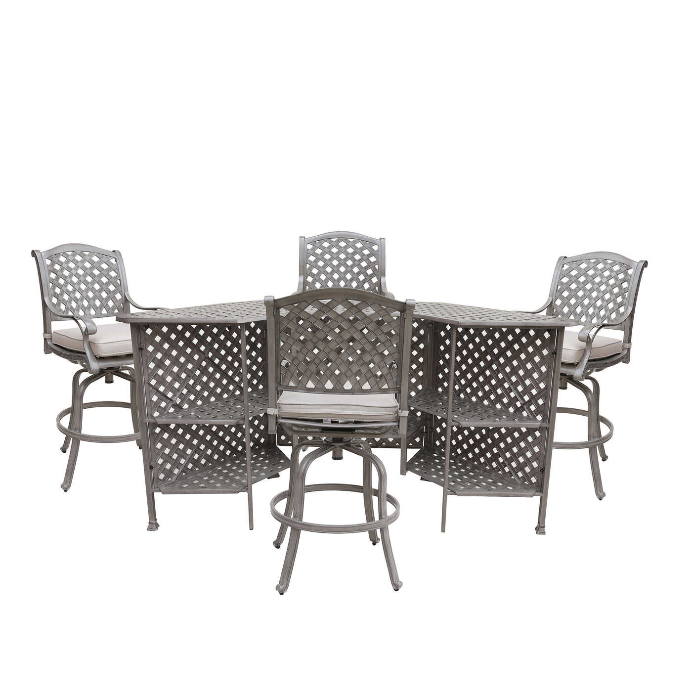 5 Piece Cast Aluminum Bar Set With Cushion