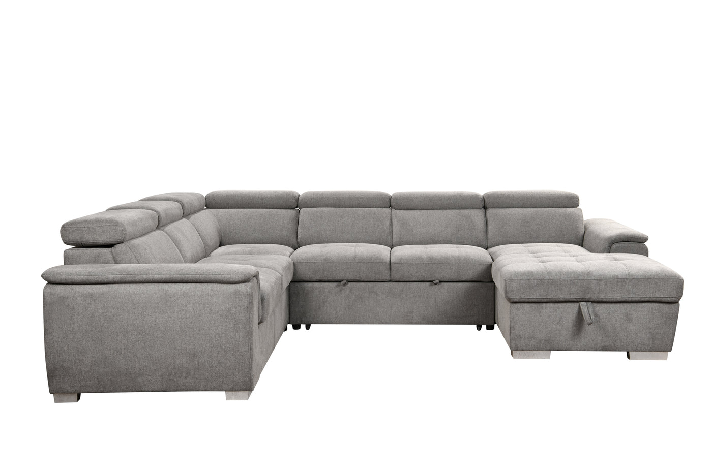 125" Modern U Shaped 7-seat Sectional Sofa Couch with Adjustable Headrest, Sofa Bed with Storage Chaise-Pull Out Couch Bed for Living Room ,Light Gray