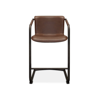 27 Inch Cantilever Counter Stool Chair, Set of 2, Brown Vegan Faux Leather