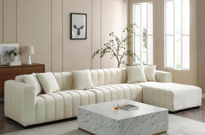 L-Shape Sectional Sofa with Deep Tufted Velvet Upholstered Right Chaise Modular Sofa  beige