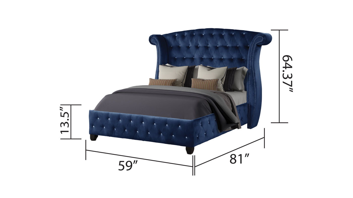 Sophia Full 4 Pc Bedroom Set In Color Blue Made With  Wood