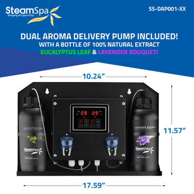 Black Series WiFi and Bluetooth 2 x 9kW QuickStart Steam Bath Generator Package with Dual Aroma Pump in Brushed Nickel