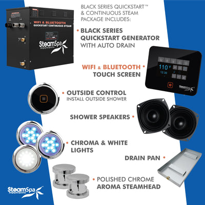 Black Series WiFi and Bluetooth 12kW QuickStart Steam Bath Generator Package with Dual Aroma Pump in Polished Chrome BKT1200CH-ADP