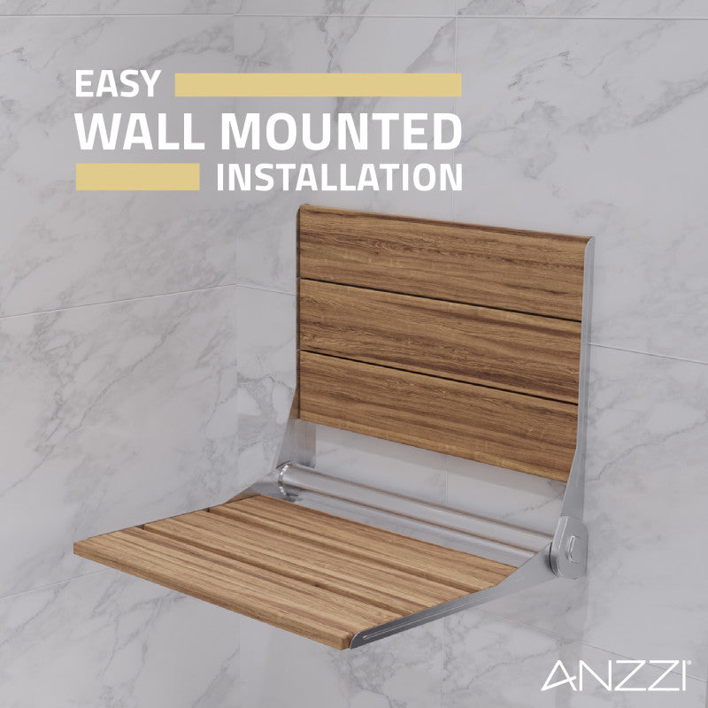 ANZZI Saxon 17 in. Teak Wall Mounted Folding Shower Seat AC-AZ203