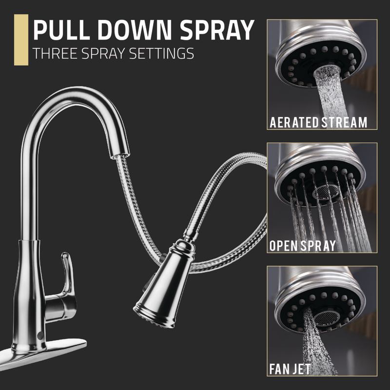 ANZZI Sifo Hands Free Touchless 1-Handle Pull-Down Sprayer Kitchen Faucet with Motion Sense and Fan Sprayer KF-AZ301SS