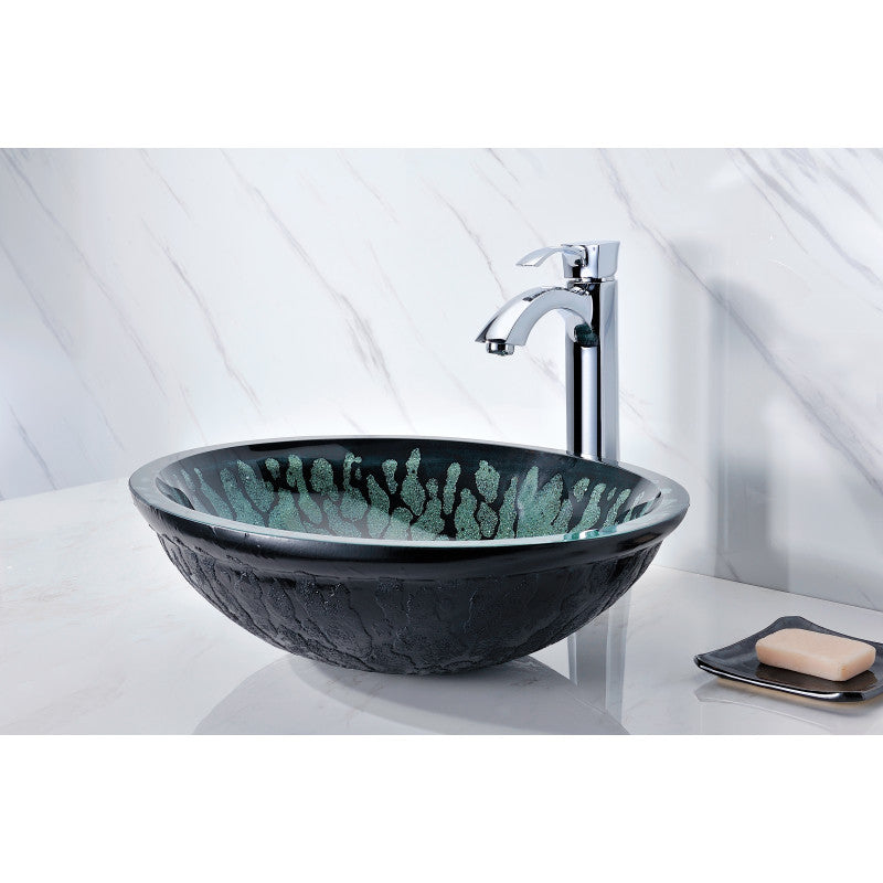 ANZZI Bravo Series Deco-Glass Vessel Sink in Lustrous Black LS-AZ043