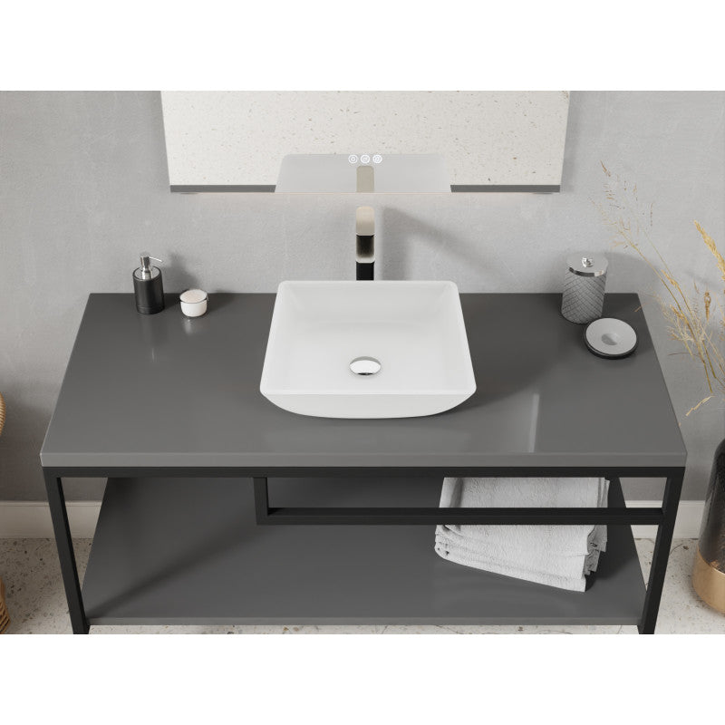 ANZZI Solstice Square Glass Vessel Bathroom Sink with White Finish LS-AZ912