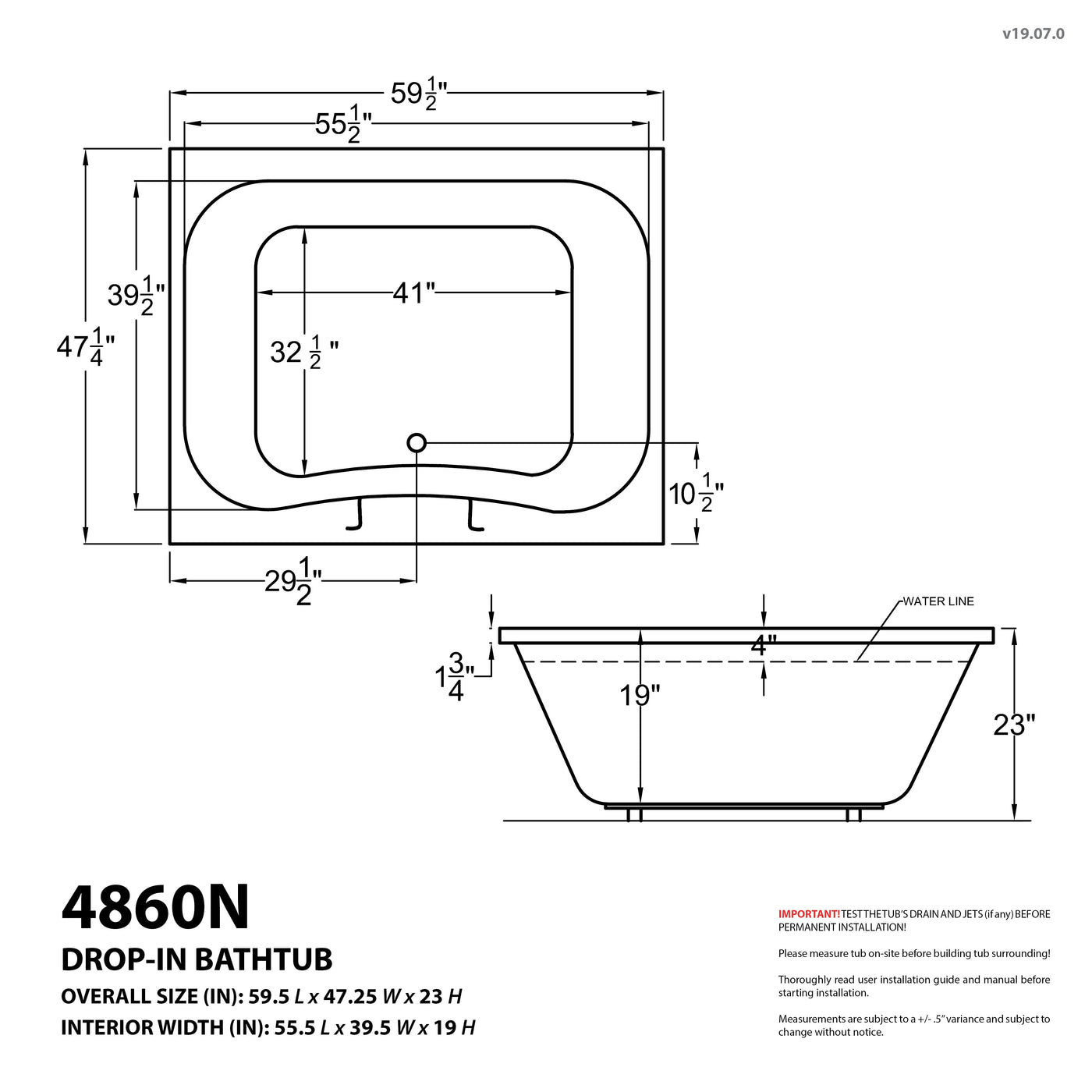 Atlantis Whirlpools Neptune 40 x 60 Rectangular Air & Whirlpool Jetted Bathtub 4860NDL