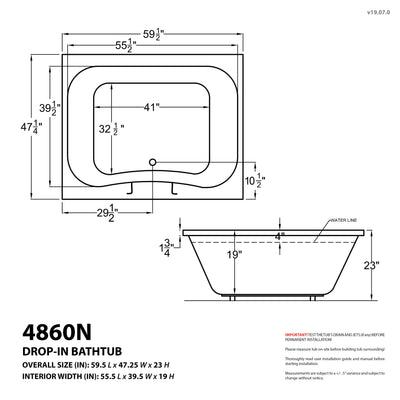 Atlantis Whirlpools Neptune 48 x 60 Rectangular Air Jetted Bathtub 4860NAR