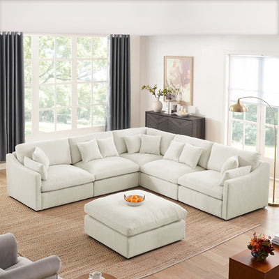 6-Seats Modular L-Shaped Sectional Sofa with Ottoman,10 Pillows, Oversized Upholstered Couch w/Removabled Down-Filled Seat Cushion  for Living Room, Chenille Beige