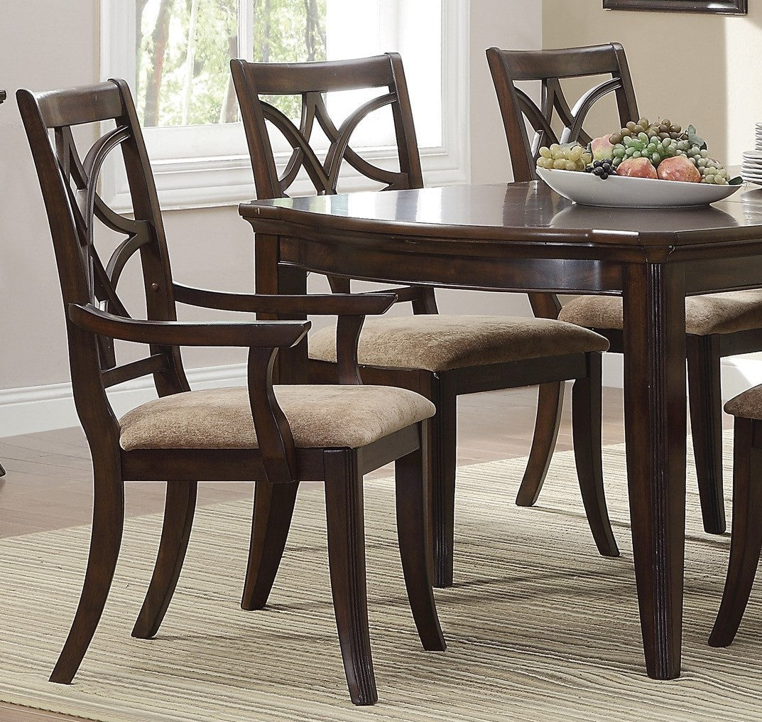 Cherry Finish Formal Dining 7pc Set Dining Table w Extension Leaves 2x Armchairs And 4x Side Chairs Wooden Dining Room Furniture Fabric Upholstered