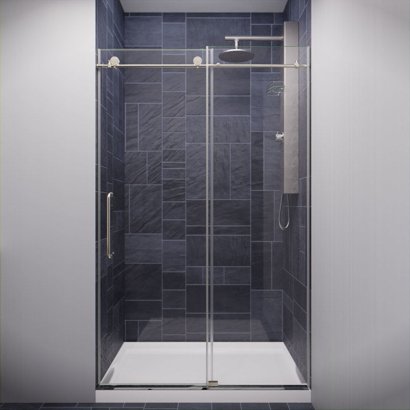 Leon Series 48 in. by 76 in. Frameless Sliding Shower Door in Brushed Nickel with Handle SD-AZ8077-01BN