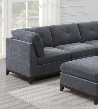 Ash Grey Chenille Fabric Modular Sectional 6pc Set Living Room Furniture Corner Sectional Couch 3x Corner Wedge 2x Armless Chairs and 1x Ottoman Tufted Back