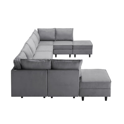 Oversized Modular Sectional Sofa ,9 Seater Sofa with Storage Seat for Living Room, Grey