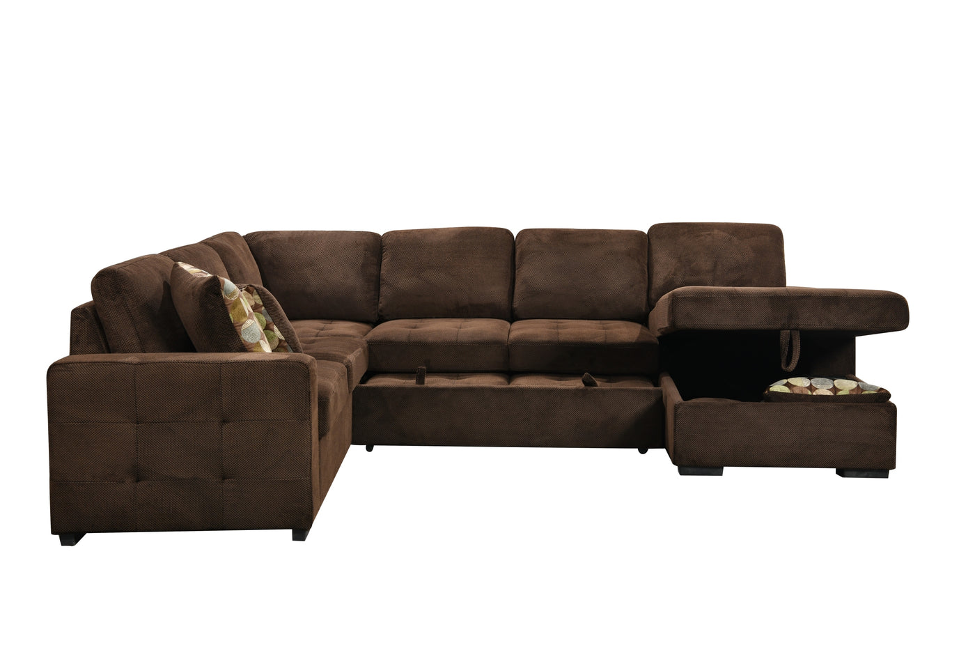 123" Oversized Sectional Sofa with Storage Chaise, U Shaped Sectional Couch with 4 Throw Pillows for Large Space Dorm Apartment. Chocolate