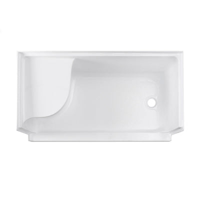 Swiss Madison Aquatique 60" x 32" Single Threshold Shower Base With Right Hand Drain and Integral Left Hand Seat in White SM-SB538W