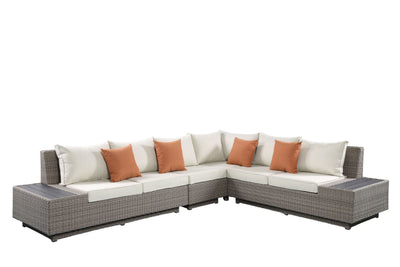 ACME Salena Patio Sectional & Cocktail Table in Beige Fabric & Gray Wicker 45020