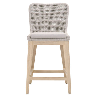 Counter Stool with Mesh Design Rope Backrest, Brown and Gray