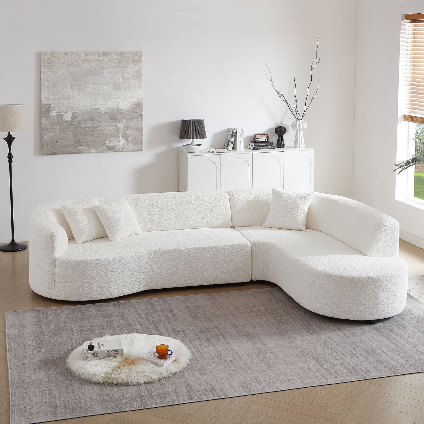 Convertible Modular Sectional Sofa with Right Chaises L-Shaped Corner Comfy Upholstered Couch Living Room Furniture Sets.WHITE