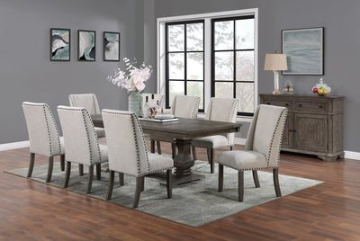 Traditional Formal 9pc Dining Set Table w Leaf 8x Side Chairs Pedestal Base Oak Finish Table Wingback Design Upholstered Cushion Dining Room