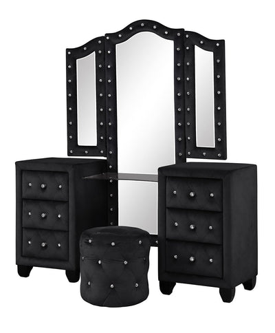 Monica luxurious Four-Poster Full 5 Pc Vanity Bedroom Set Made with Wood in Black