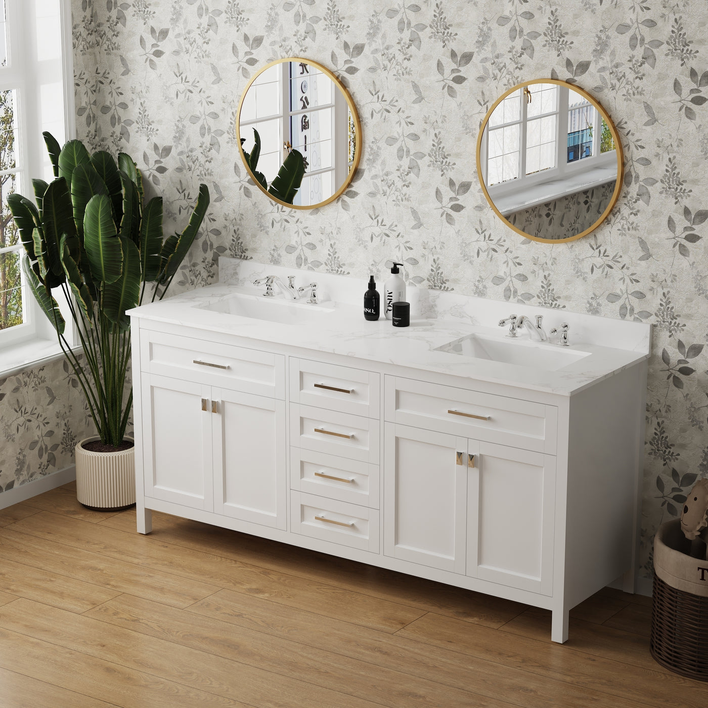 Vanity Sink Combo featuring a Marble Countertop, Bathroom Sink Cabinet, and Home Decor Bathroom Vanities - Fully Assembled White 72-inch Vanity with Sink 23V03-72WH