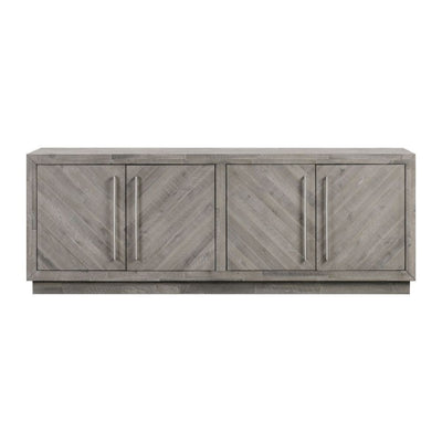 Jose 74 Inch Acacia Wood Console Sideboard, Herringbone Design,  Gray