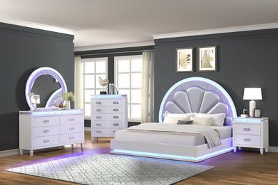 Perla King Size LED Bed Made with Wood in  Milky White