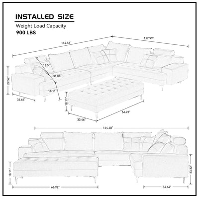 Dark Grey Sectional Sofa Couch,144'' Wide Reversible L-Shaped Sofa Couch Set  with Ottoman for Living Room Apartment Home Hotel