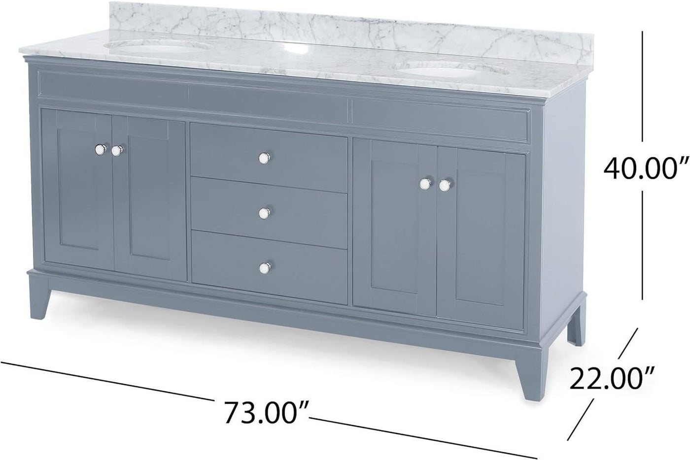 73'' Bathroom Vanity with Marble Top & Double Ceramic Sinks, 4 Doors, 3 Drawers, Gray