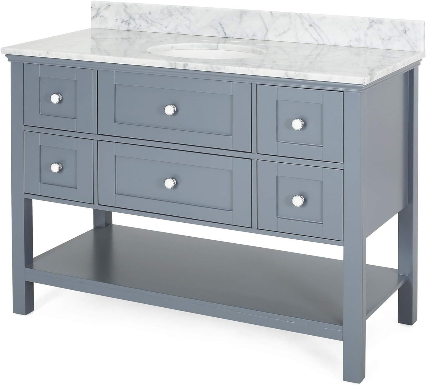 49'' Bathroom Vanity with Marble Top & Ceramic Sink, Open Shelf, 5 Drawers, Gray (Same as N759S999002E)