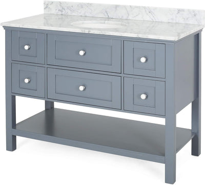 49'' Bathroom Vanity with Marble Top & Ceramic Sink, Open Shelf, 5 Drawers, Gray (Same as N759S999002E)