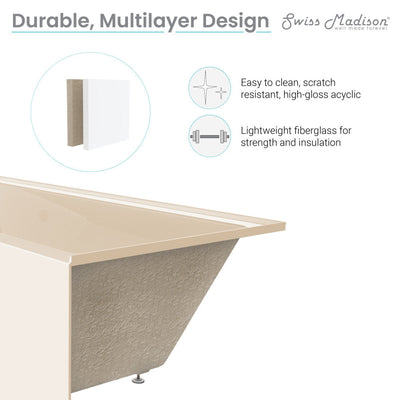 Swiss Madison Voltaire 54" x 30" Left-Hand Drain Alcove Bathtub with Apron in Bisque SM-AB549BQ