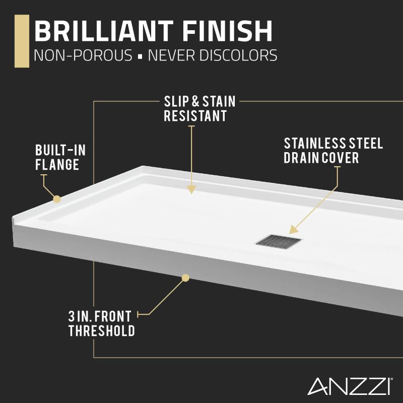 ANZZI Alexander 60 in. x 30 in. Shower Base in White SB-AZ101L