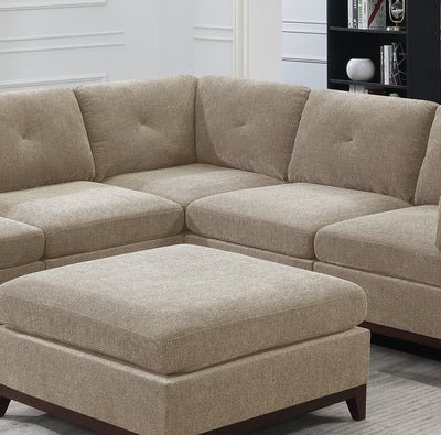 Camel Chenille Fabric Modular Sectional 6pc Set Living Room Furniture Corner Sectional Couch 3x Corner Wedge 2x Armless Chairs and 1x Ottoman Tufted Back