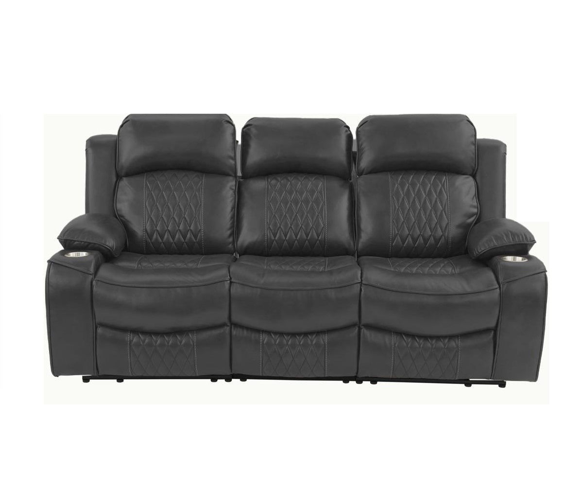 Power Motion Sofa 1pc Contemporary Charcoal Color Gel Leatherette Storage Arms w Cup Holder Living Room Furniture