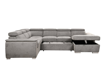 125" Modern U Shaped 7-seat Sectional Sofa Couch with Adjustable Headrest, Sofa Bed with Storage Chaise-Pull Out Couch Bed for Living Room ,Light Gray