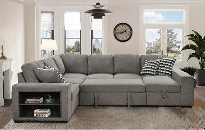 125'' Modern U Shaped 7 Seat Sectional Sofa Couch with Cabinet,Sofa Bed with Storage Chaise-Pull Out Couch Bed for Living Room,Light Gray