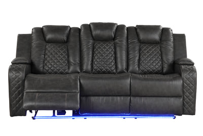 Benz LED & Power Reclining Sofa Made With Faux Leather in Gray