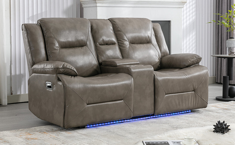 Home Theater Recliner Set Manual Recliner Chair with a LED Light Strip Two Built-in Cup Holders for Living Room,Bedroom, Grey