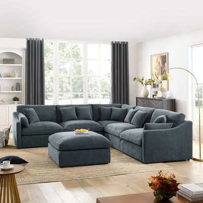 6-Seats Modular L-Shaped Sectional Sofa with Ottoman,10 Pillows, Oversized Upholstered Couch w/Removabled Down-Filled Seat Cushion  for Living Room, Chenille Grey